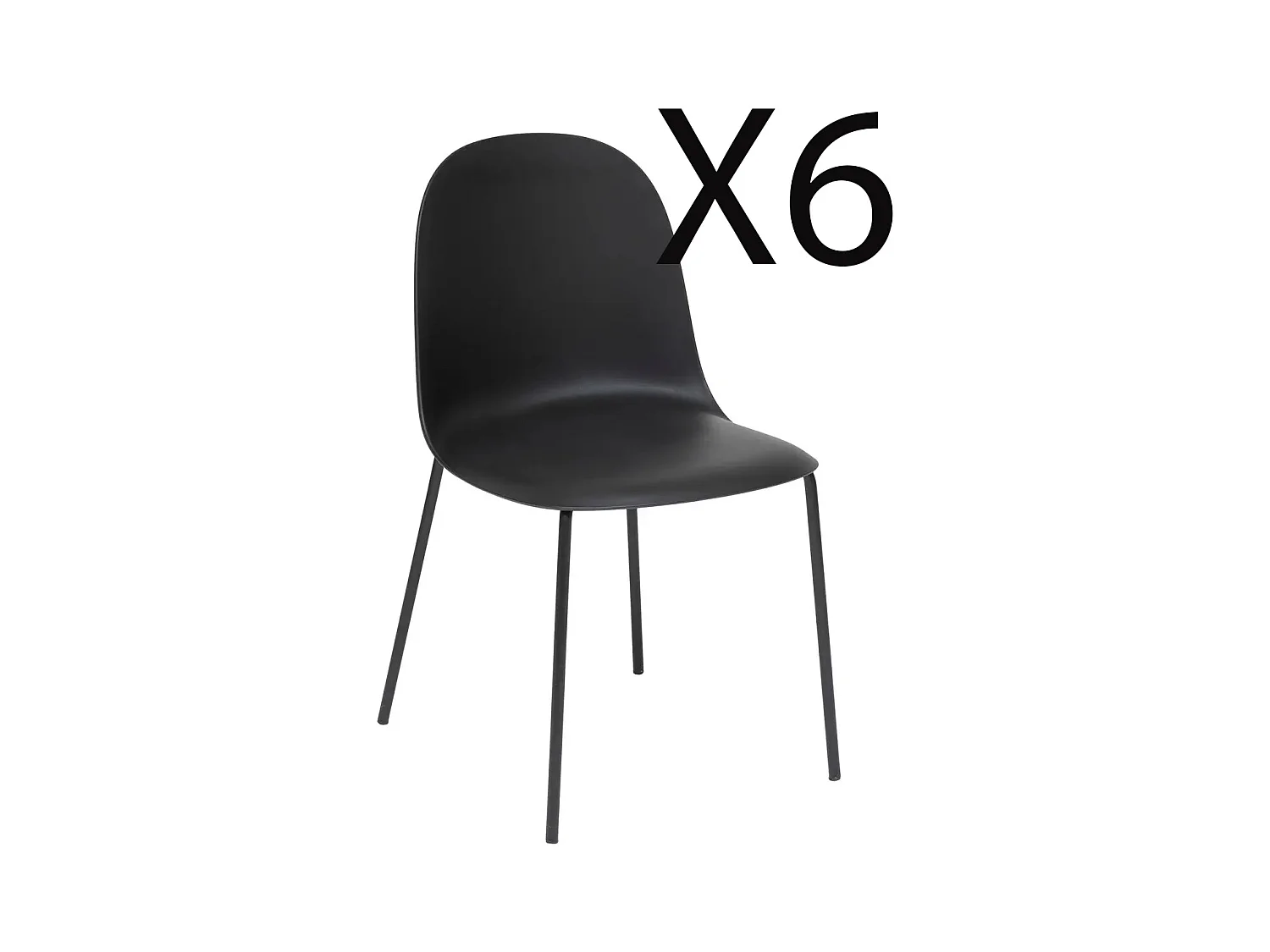 Lot de 6 chaises en Polypropylène coloris noir , avec pieds en métal coloris noir
