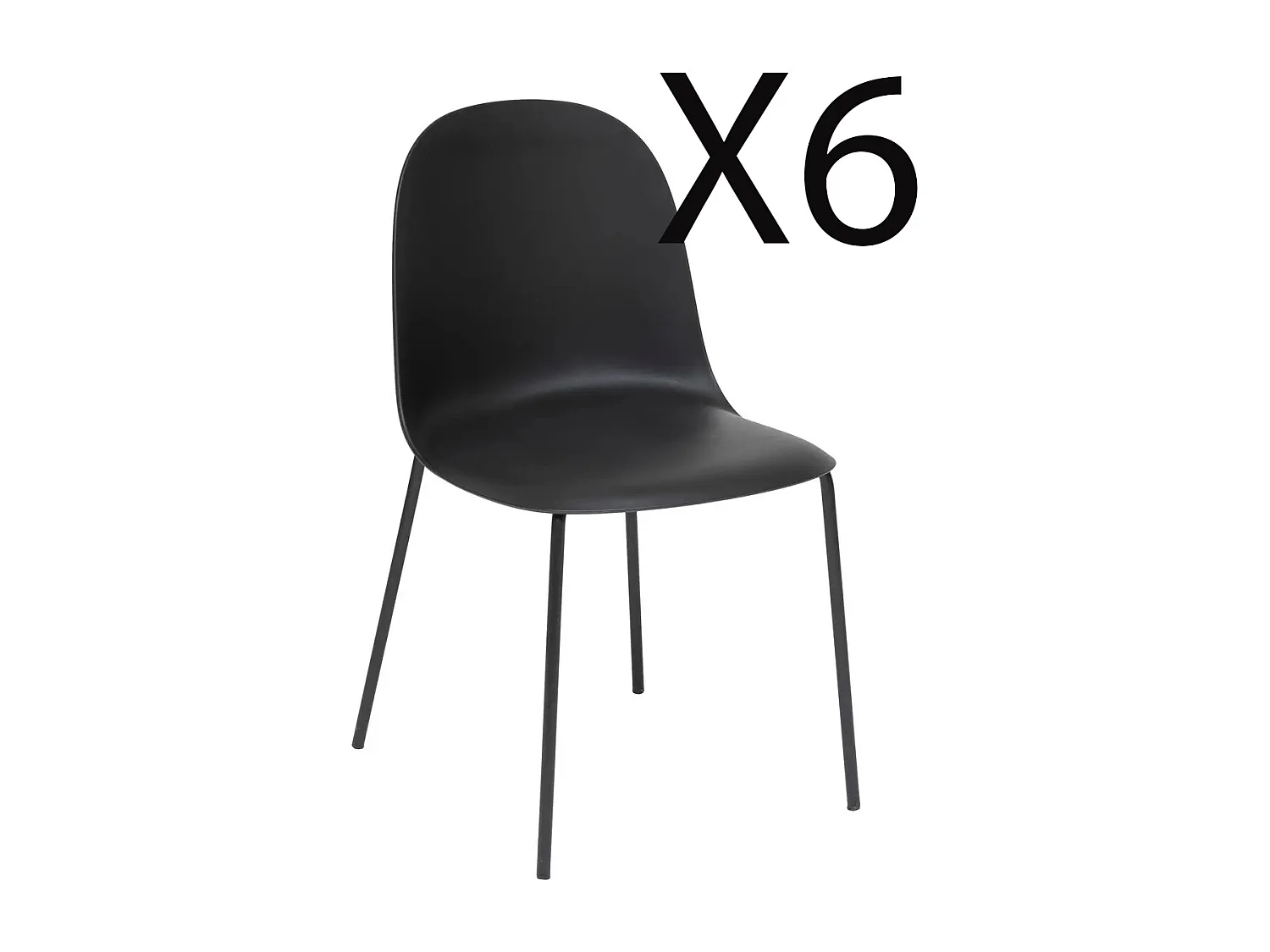 Lot de 6 chaises en Polypropylène coloris noir , avec pieds en métal coloris noir
