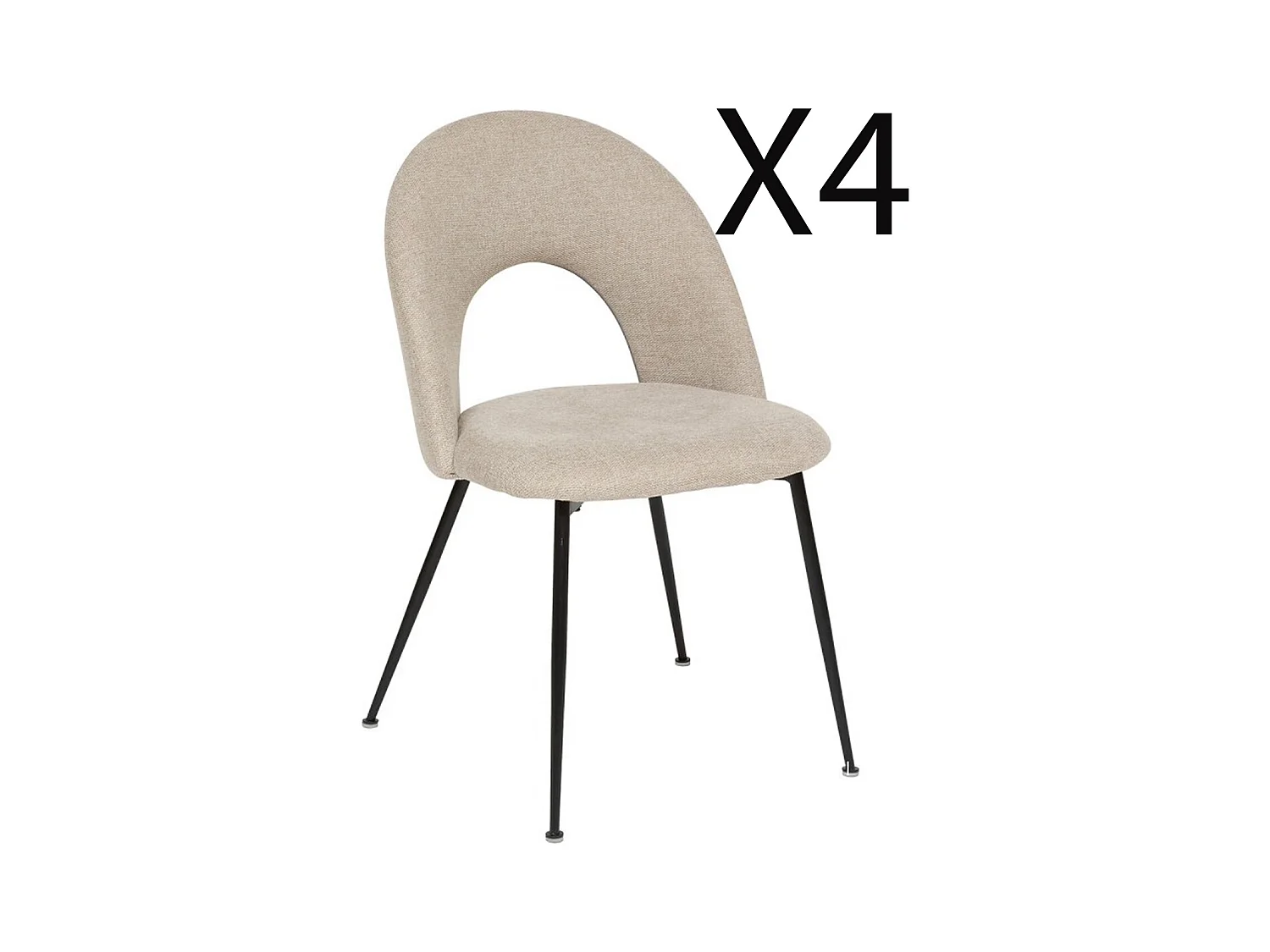 Lot de 4 chaises de salle à manger en tissu coloris Beige, pied en métal coloris noir