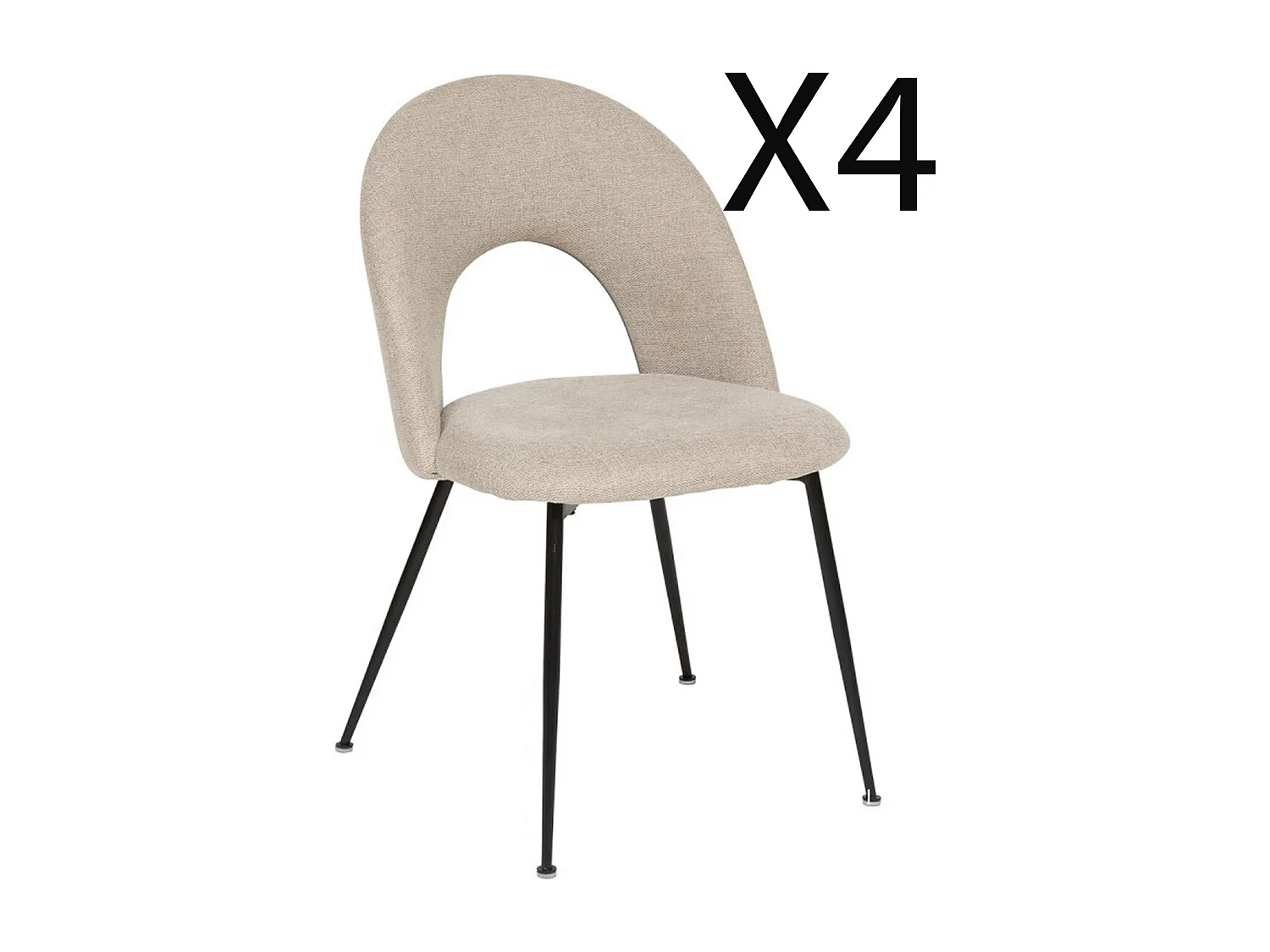 Lot de 4 chaises de salle à manger en tissu coloris Beige, pied en métal coloris noir