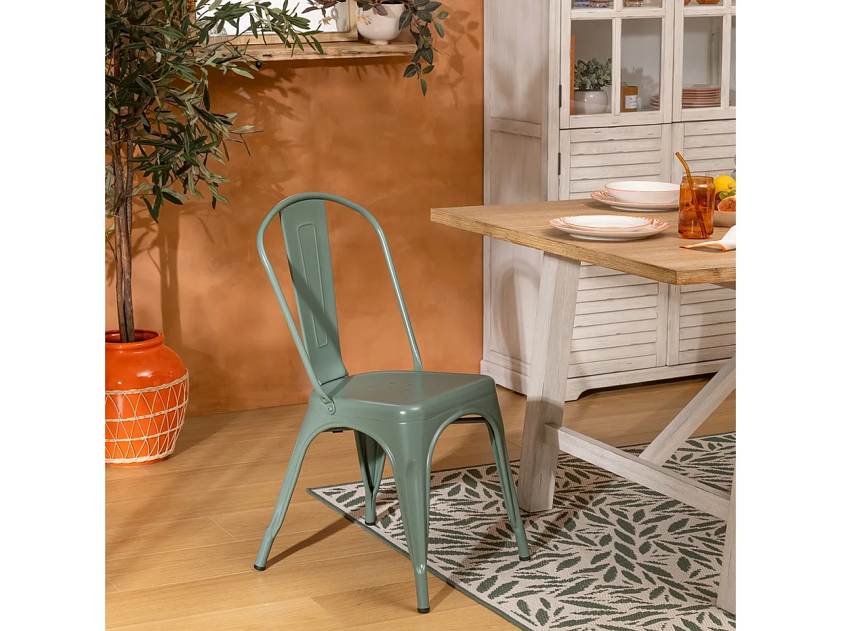 Lot de 4 chaises de salle à manger en métal coloris Vert Olive - Longueur 45 x Profondeur 48 x Hauteur 85 cm