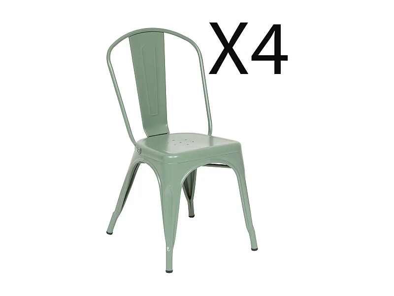 Lot de 4 chaises de salle à manger en métal coloris Vert Olive - Longueur 45 x Profondeur 48 x Hauteur 85 cm