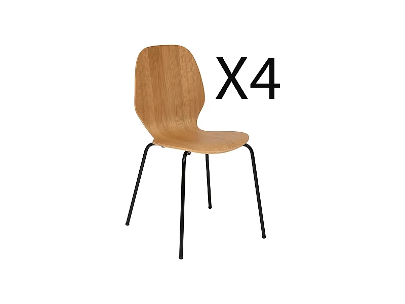 Lot de 4 chaises en bois coloris Beige et pieds en métal noir -  Longueur 49 x Profondeur 54 x Hauteur 82 cm