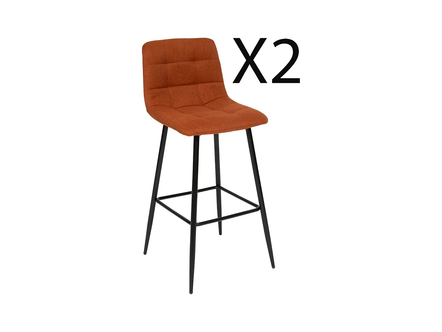 Lot de 2 chaises de bar en tissu coloris ambre et métal noir  - Longueur 44 x Profondeur 51 x Hauteur 104 cm