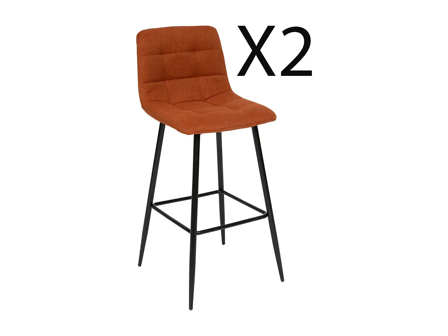 Lot de 2 chaises de bar en tissu coloris ambre et métal noir  - Longueur 44 x Profondeur 51 x Hauteur 104 cm
