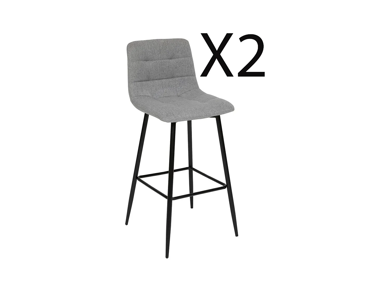 Lot de 2 chaises de bar, chaises hautes en tissu coloris gris et métal noir