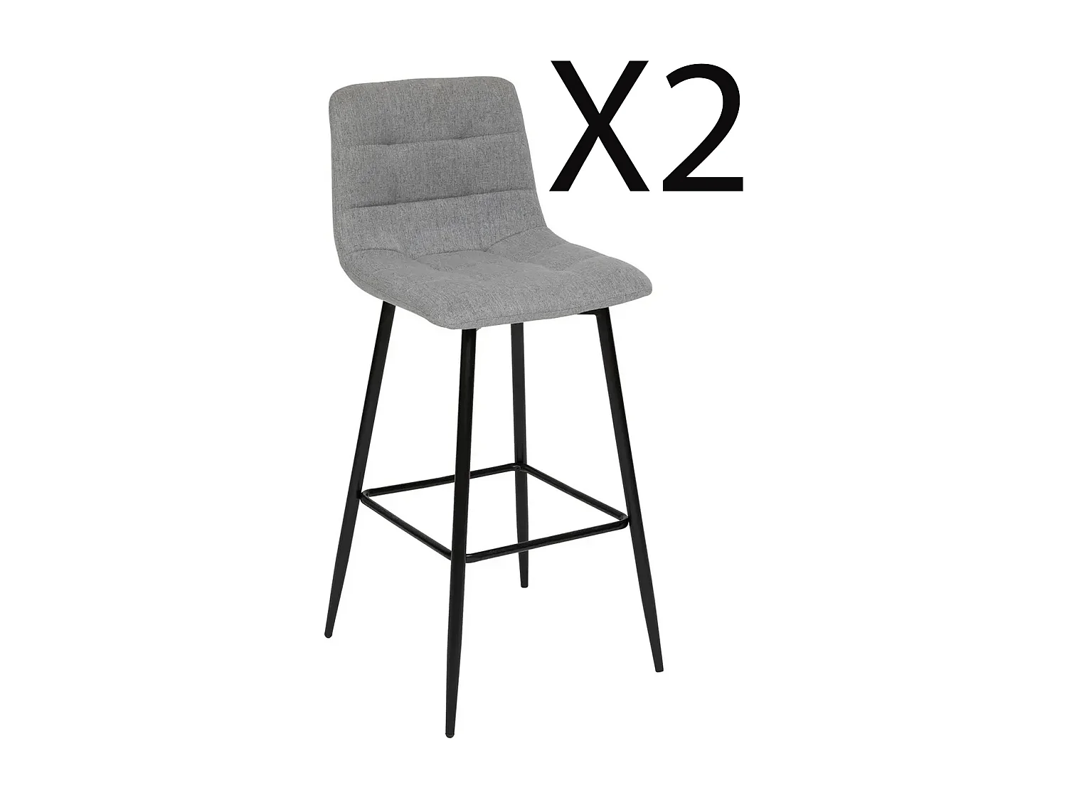 Lot de 2 chaises de bar, chaises hautes en tissu coloris gris et métal noir
