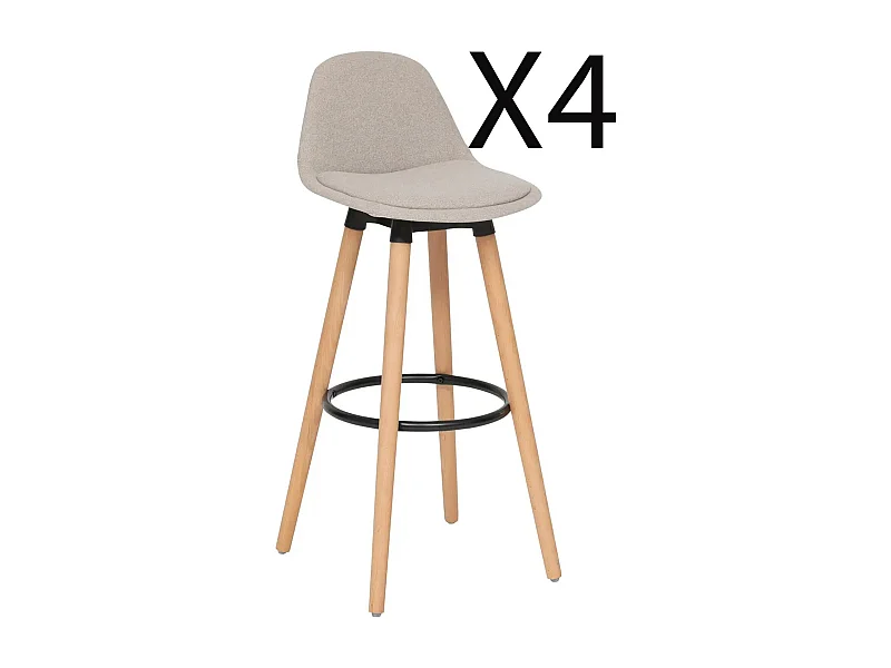 Lot de 4 chaises de bar, chaises hautes en Polypropylène coloris beige, pieds en bois coloris naturel
