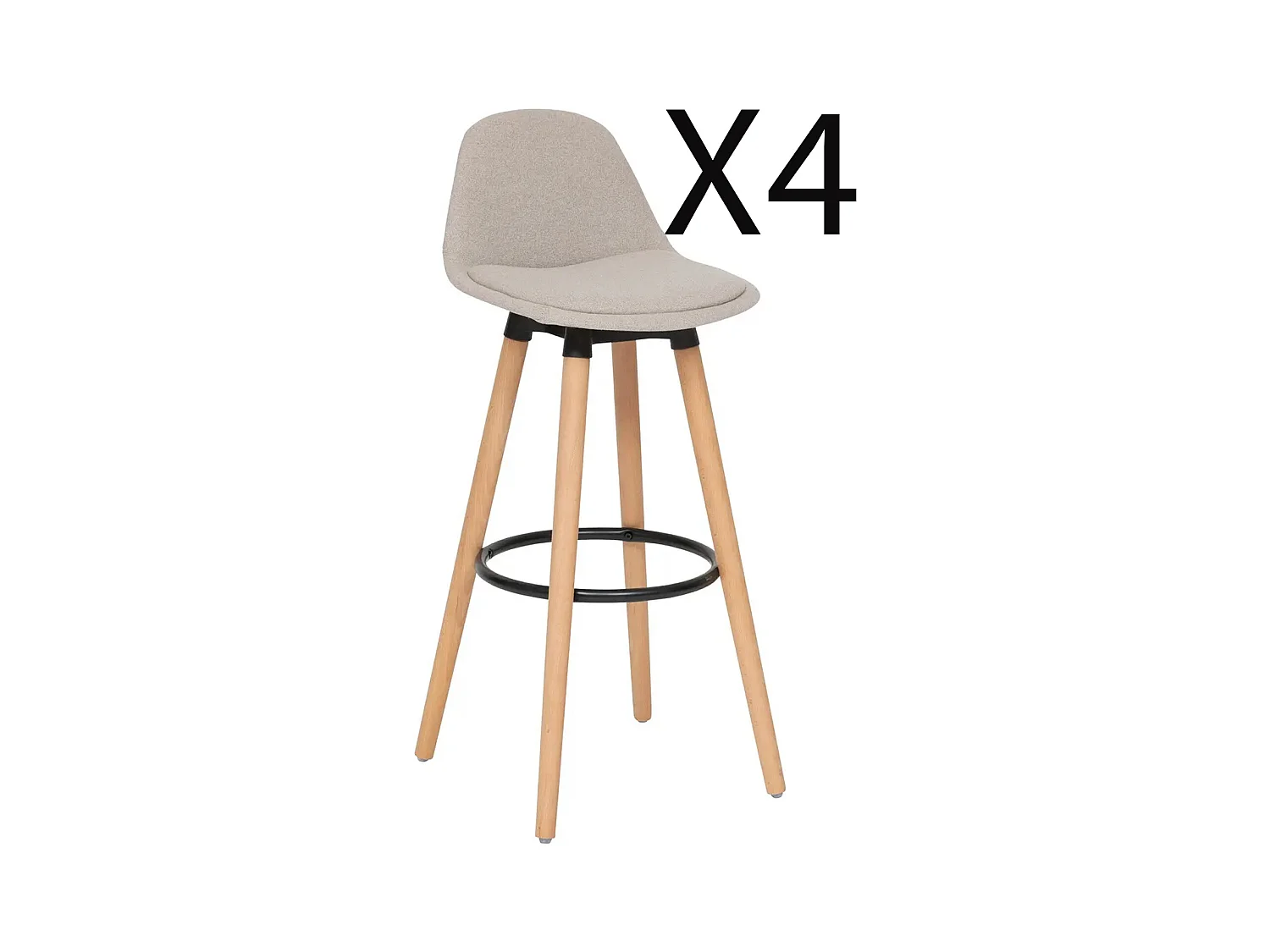 Lot de 4 chaises de bar, chaises hautes en Polypropylène coloris beige, pieds en bois coloris naturel