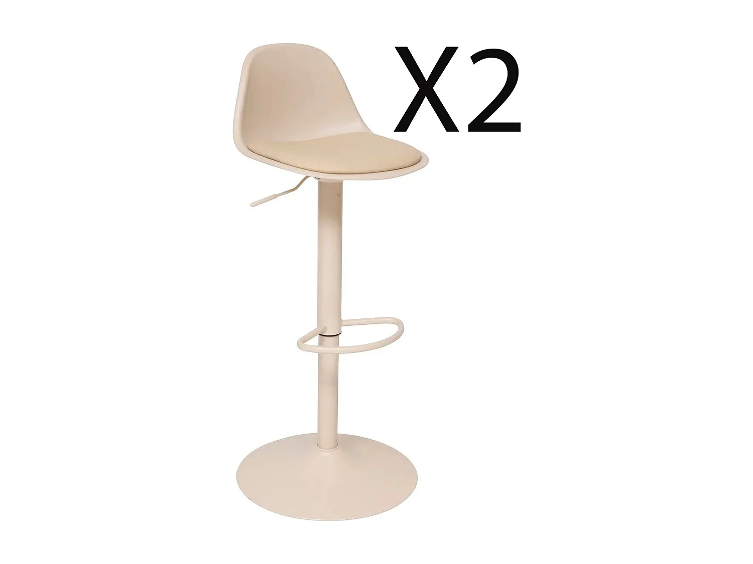 Lot de 2 chaises de bar, chaises hautes  en polypropylène coloris beige - Diamètre 45 x Hauteur 103 cm