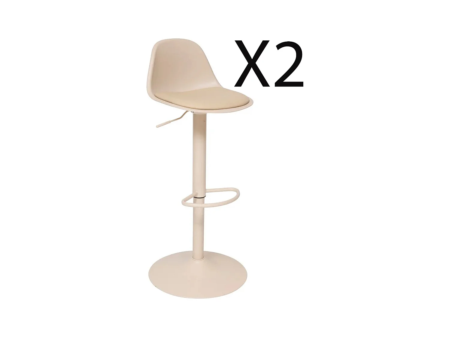Lot de 2 chaises de bar, chaises hautes  en polypropylène coloris beige - Diamètre 45 x Hauteur 103 cm