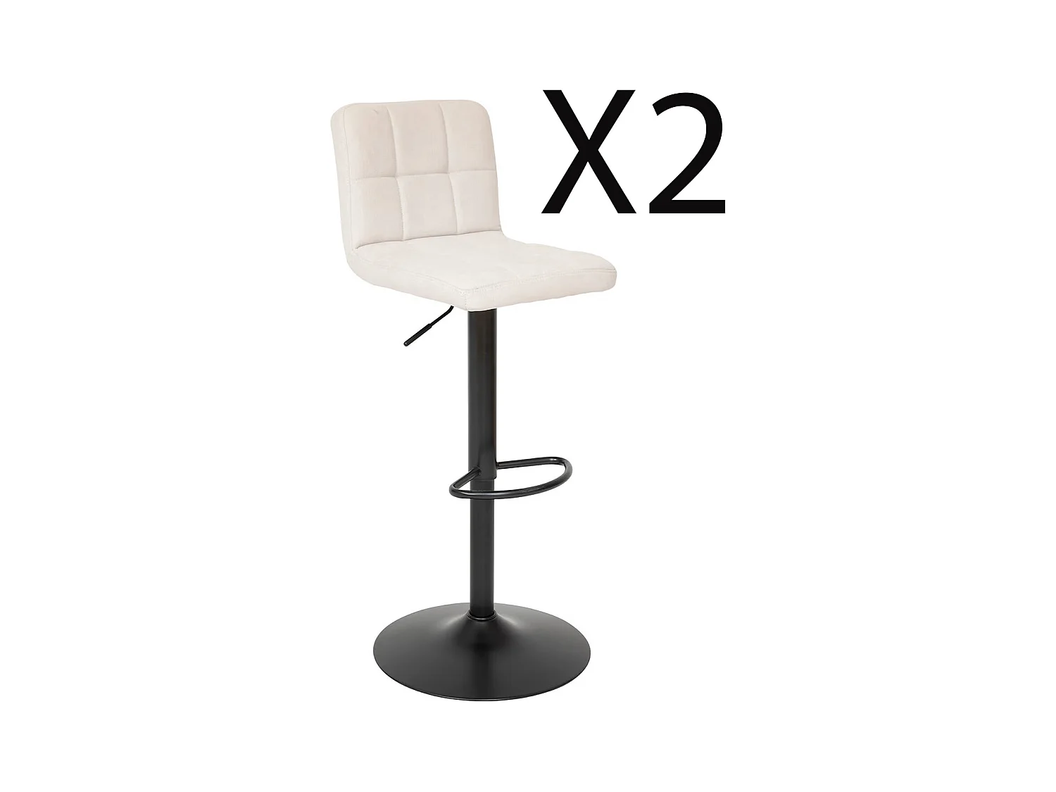 Lot de 2 chaises de bar, chaises hautes réglables en PU beige et pieds en métal noir