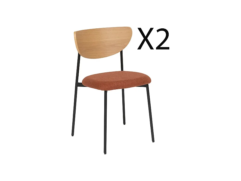 Lot de 2 chaises de bureau avec assise en tissu ambre et pieds en métal noir