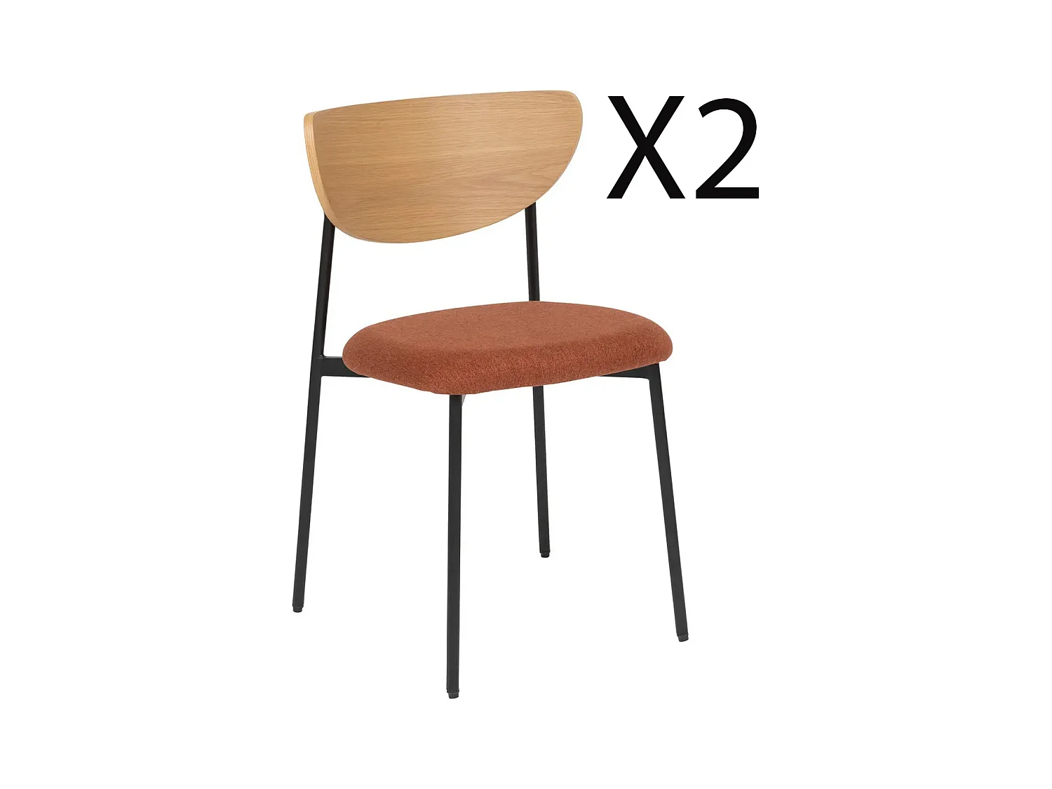 Lot de 2 chaises de bureau avec assise en tissu ambre et pieds en métal noir