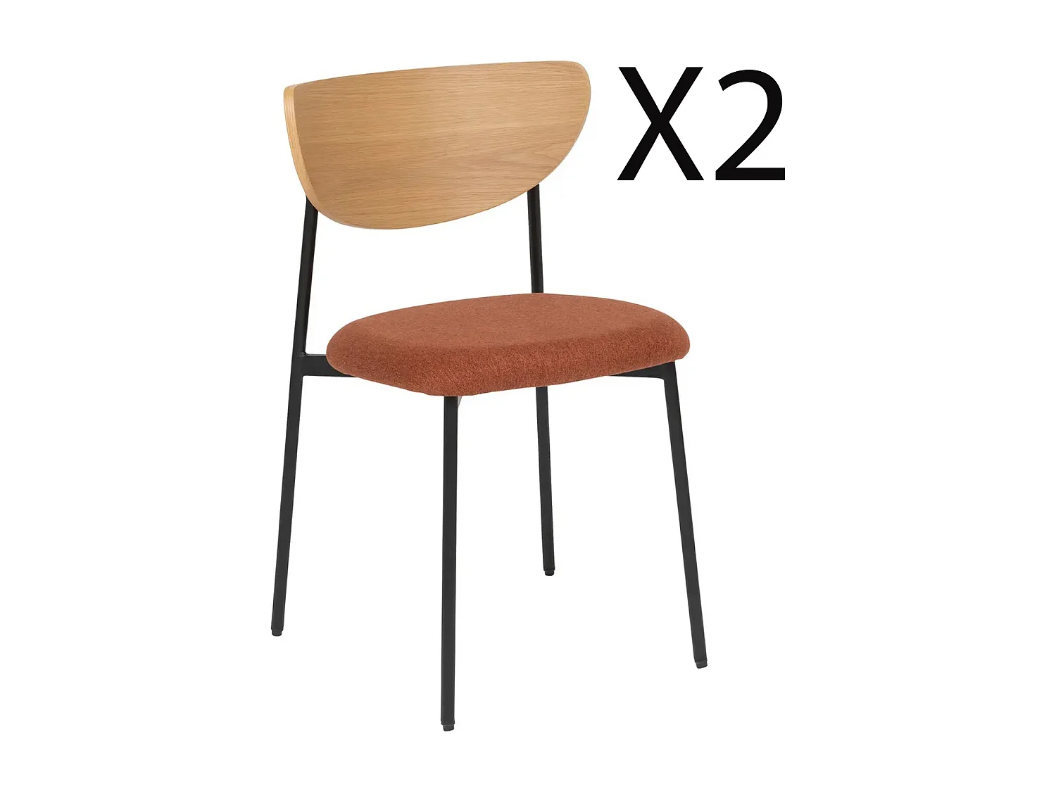 Lot de 2 chaises de bureau avec assise en tissu ambre et pieds en métal noir