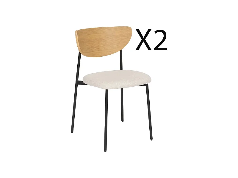 Lot de 2 chaises de bureau avec assise en tissu beige et pieds en métal noir
