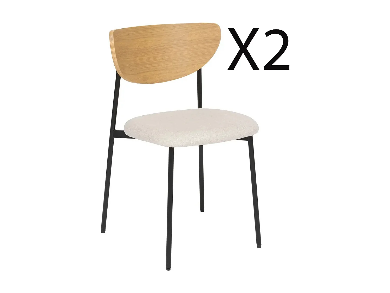 Lot de 2 chaises de bureau avec assise en tissu beige et pieds en métal noir