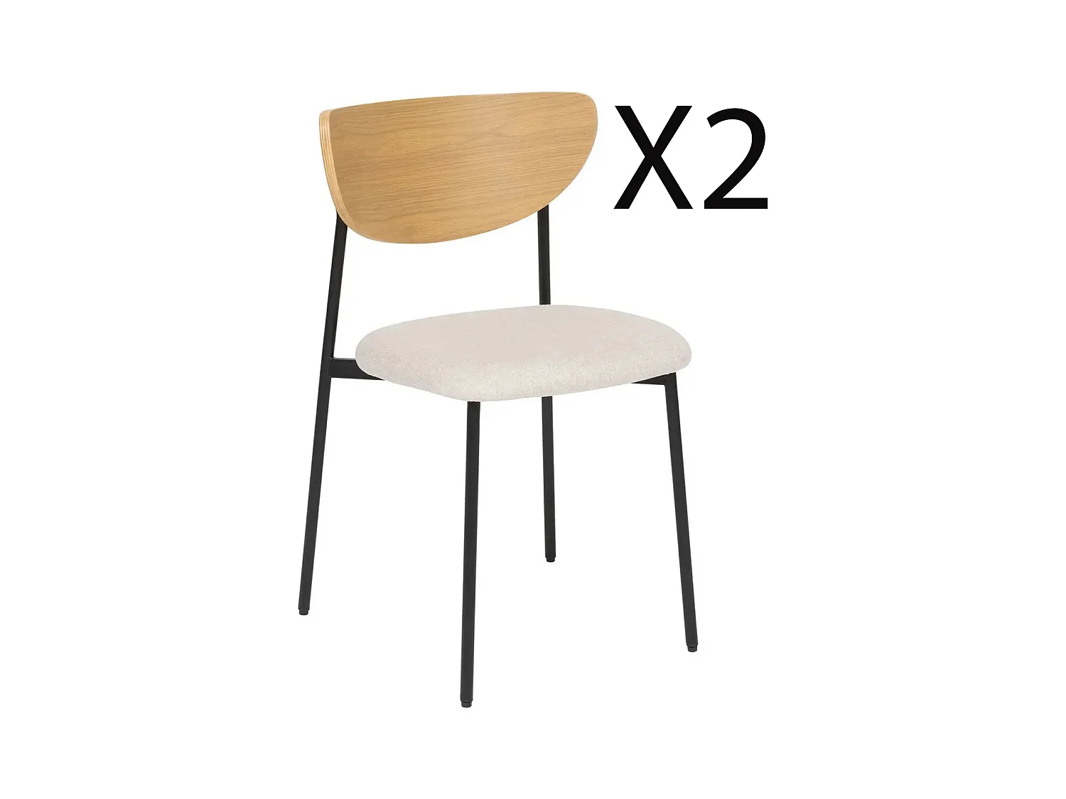 Lot de 2 chaises de bureau avec assise en tissu beige et pieds en métal noir