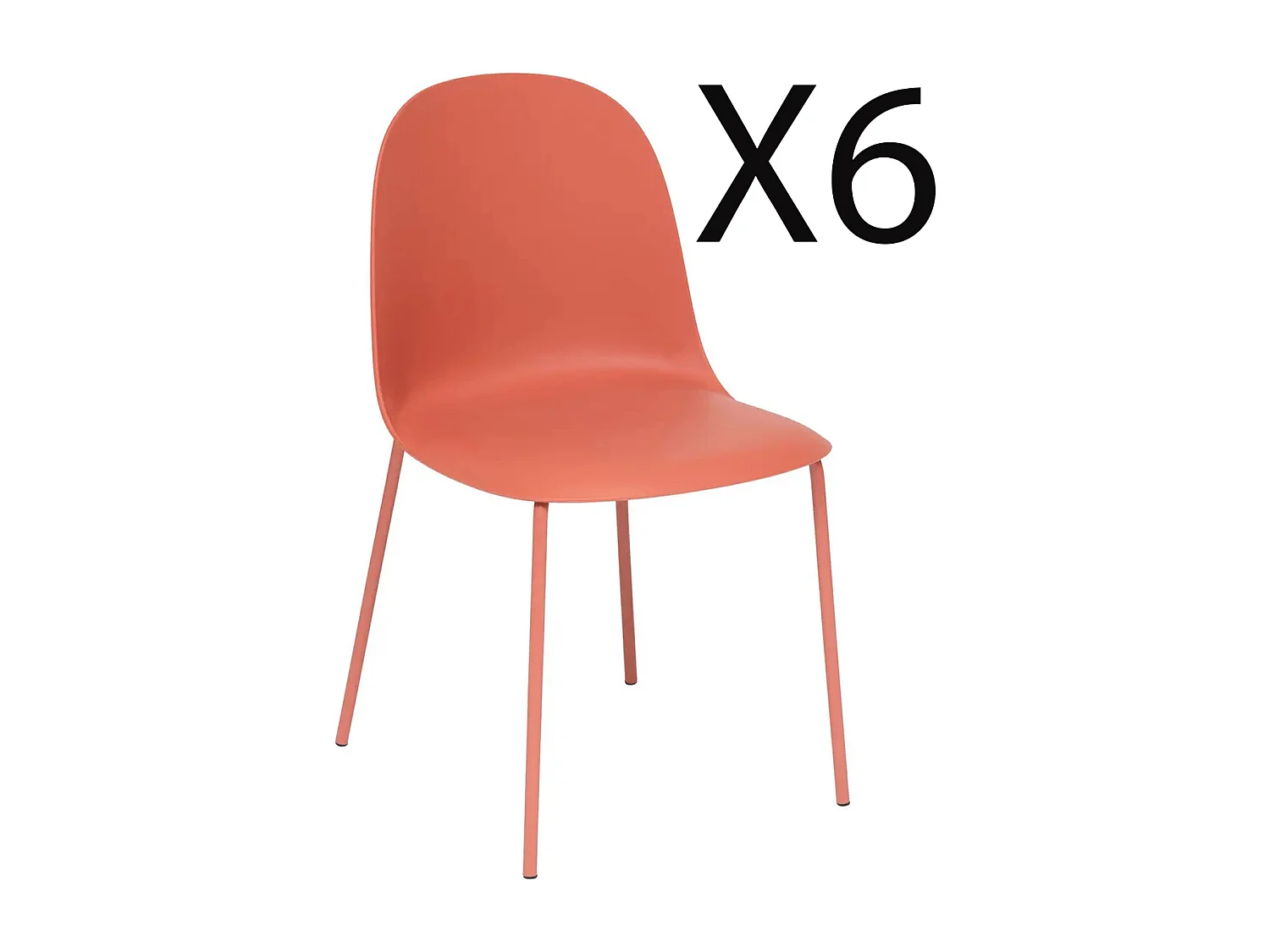 Lot de 6 chaises en Polypropylène coloris Terracotta, avec pieds en métal coloris Terracotta