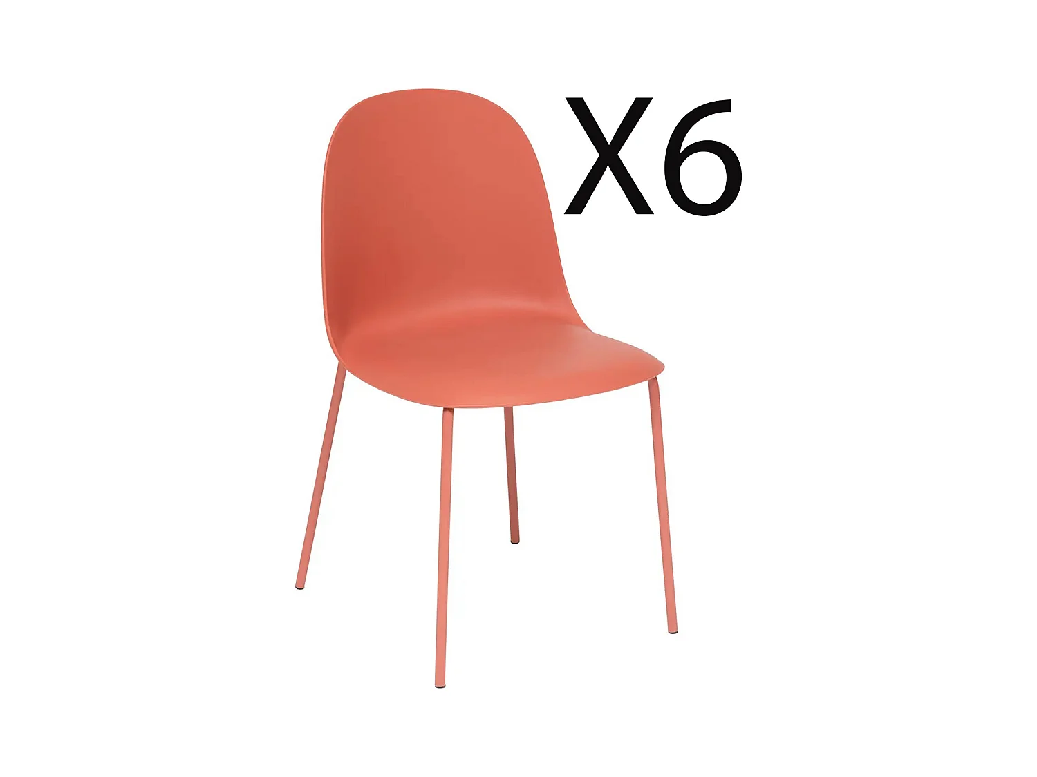 Lot de 6 chaises en Polypropylène coloris Terracotta, avec pieds en métal coloris Terracotta