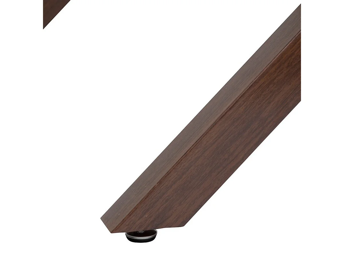 Table de repas, table à manger rectangulaire en verre et pieds en acier effet noyer