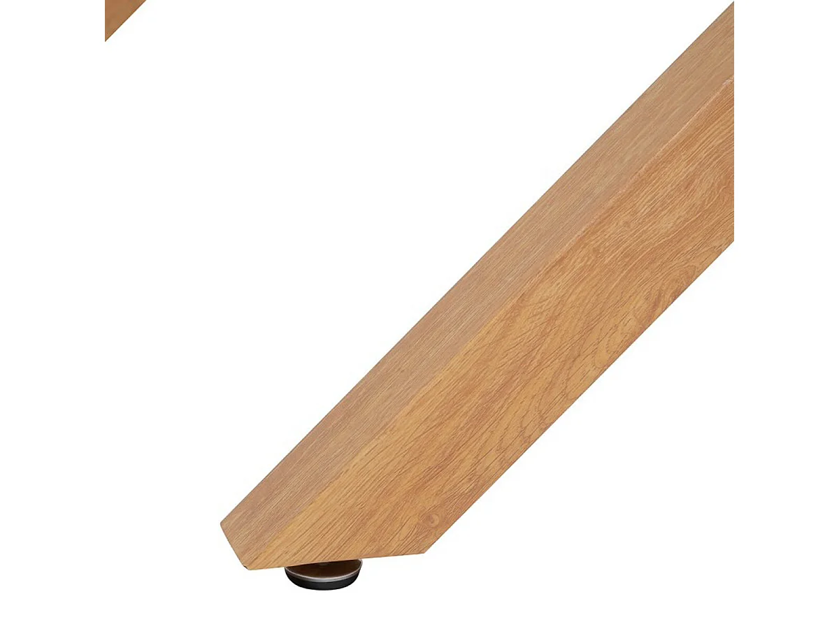 Table de repas, table à manger rectangulaire en verre et pieds en acier effet chêne