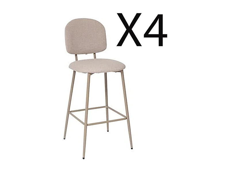 Lot de 4 chaises de bar, chaises hautes en tissu coloris beige et pieds en métal
