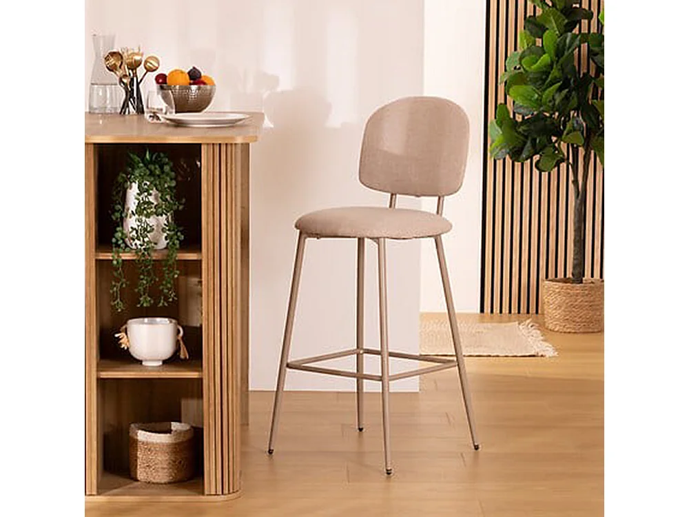 Lot de 4 chaises de bar, chaises hautes en tissu coloris beige et pieds en métal