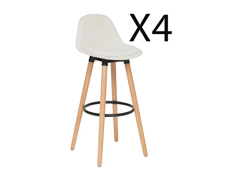 Lot de 4 chaises de bar, chaises hautes en Polypropylène coloris blanc, pieds en bois coloris naturel