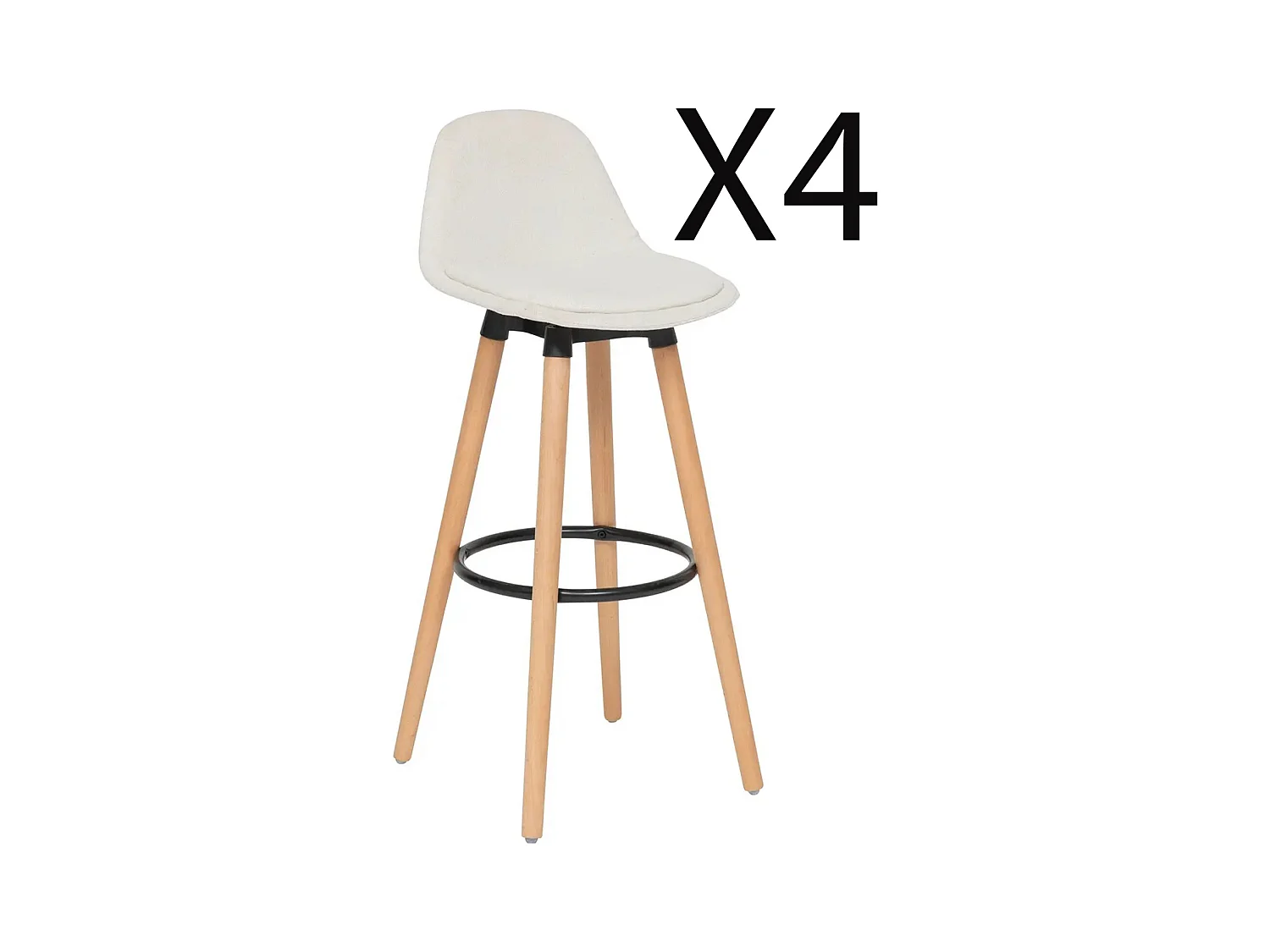 Lot de 4 chaises de bar, chaises hautes en Polypropylène coloris blanc, pieds en bois coloris naturel