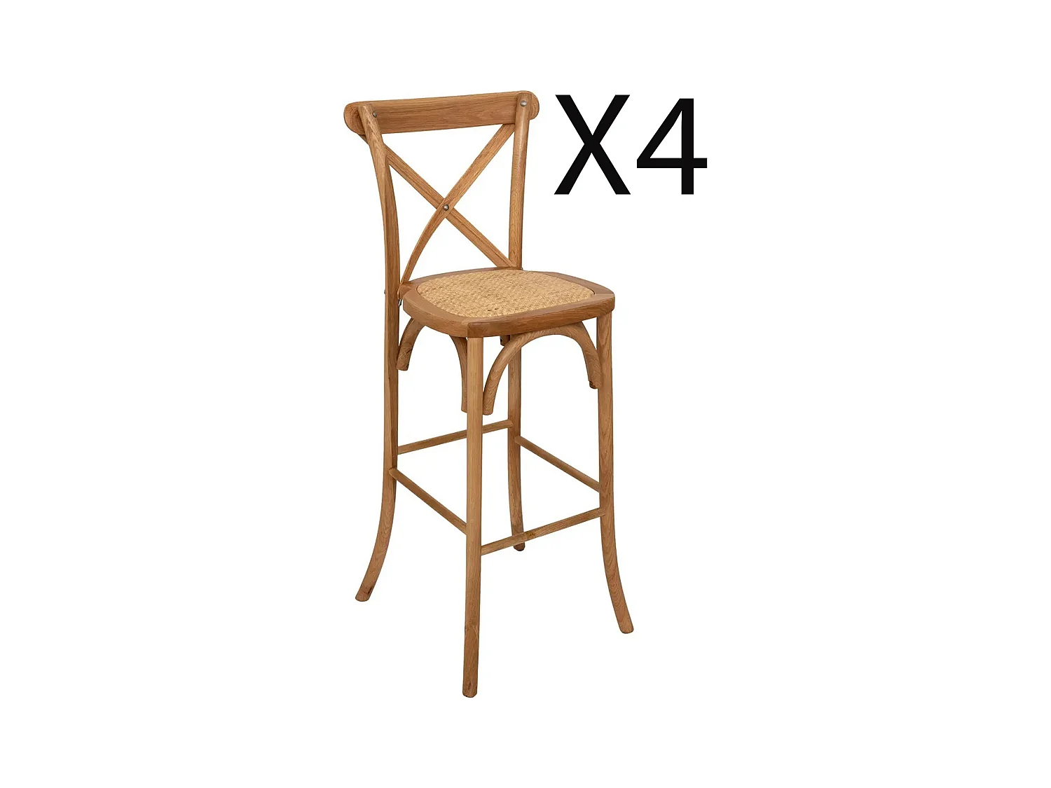 Lot de 4 chaises de bar, chaises hautes en bois coloris naturel - Longueur  47 x Profondeur 52 x Hauteur 110 cm