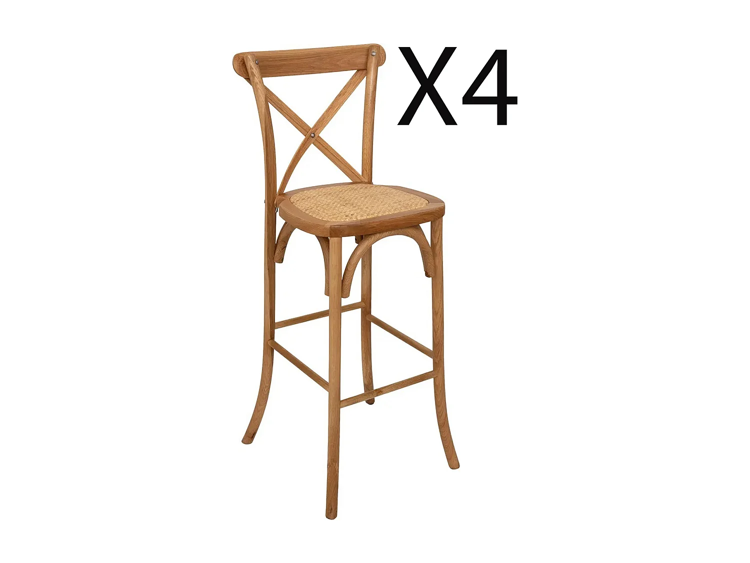 Lot de 4 chaises de bar, chaises hautes en bois coloris naturel - Longueur  47 x Profondeur 52 x Hauteur 110 cm