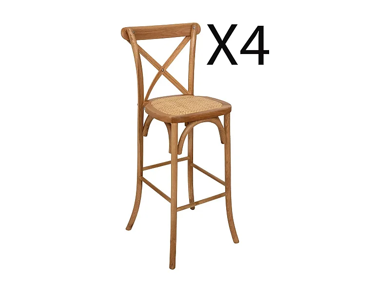 Lot de 4 chaises de bar, chaises hautes en bois coloris naturel - Longueur  47 x Profondeur 52 x Hauteur 110 cm