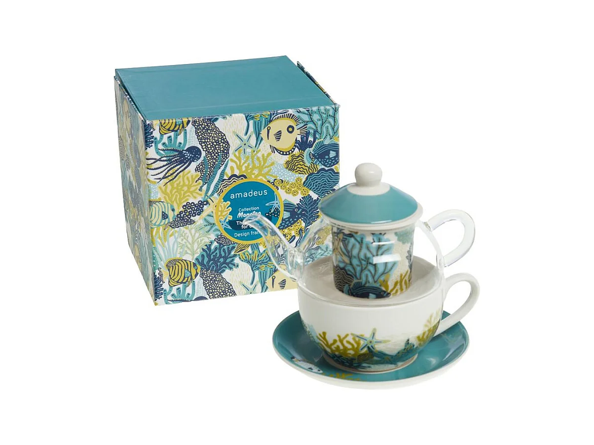 Coffret théière égoïste en Manatea en verre et en porcelaine