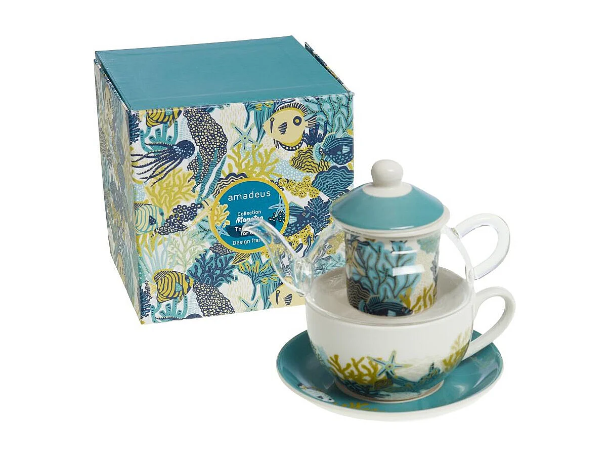 Coffret théière égoïste en Manatea en verre et en porcelaine