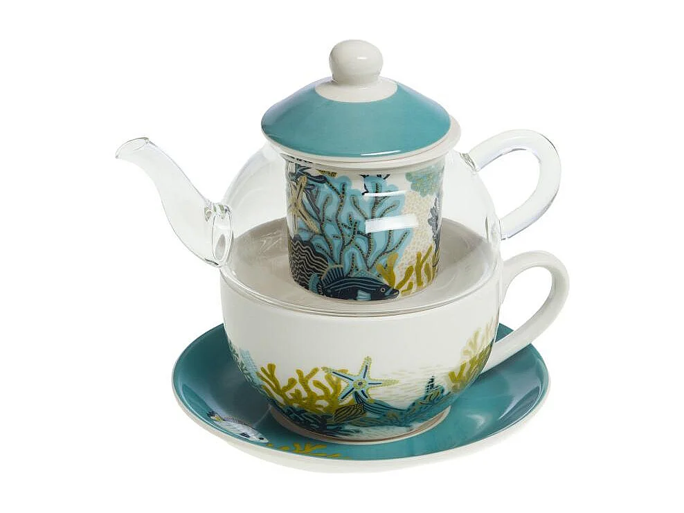 Coffret théière égoïste en Manatea en verre et en porcelaine