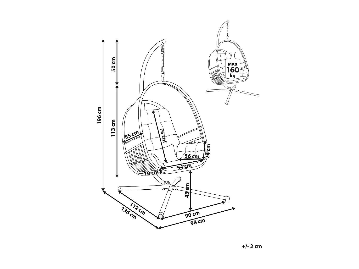 Hangstoel met standaard ALVIANO Stof Donkergrijs