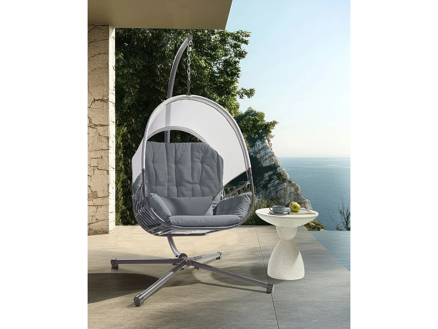 Fauteuil suspendu avec support ALVIANO Tissu Gris foncé
