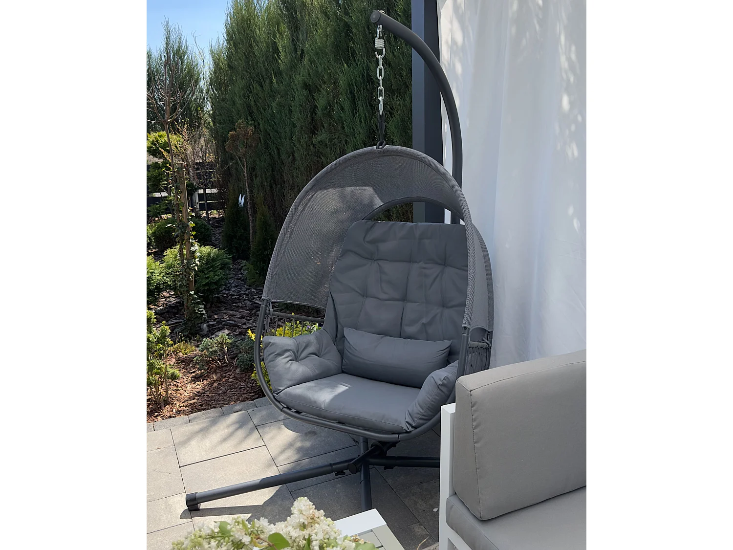 Fauteuil suspendu avec support ALVIANO Tissu Gris foncé