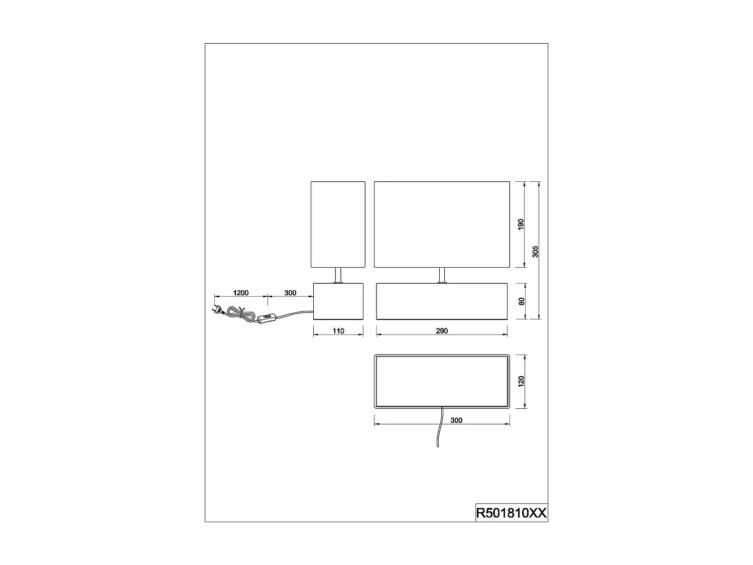Lampada da tavolo, base legno naturale, nero, H 30 cm, Woody