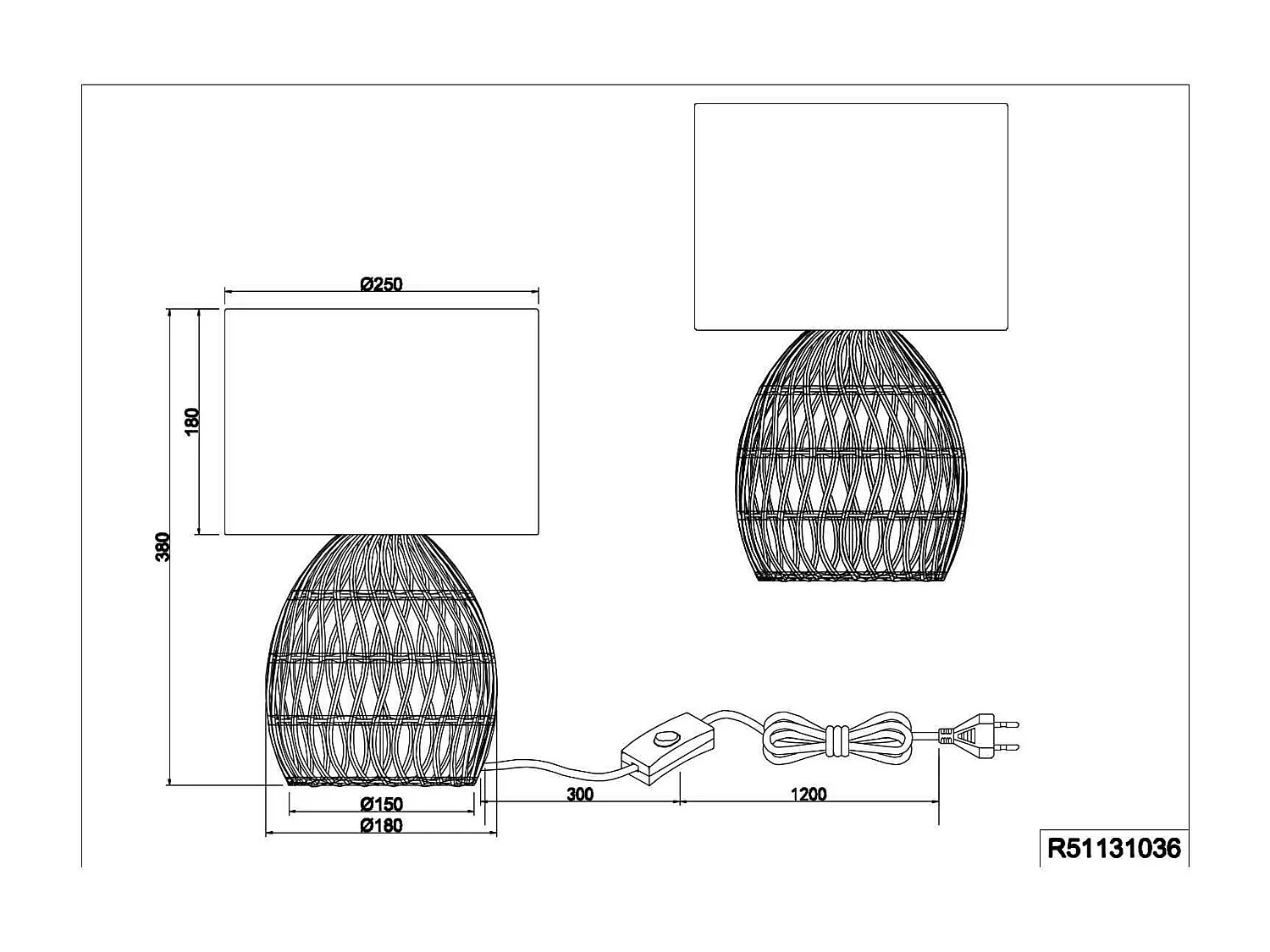Lampada da tavolo, rattan effetto naturale, H 38 cm, Rike