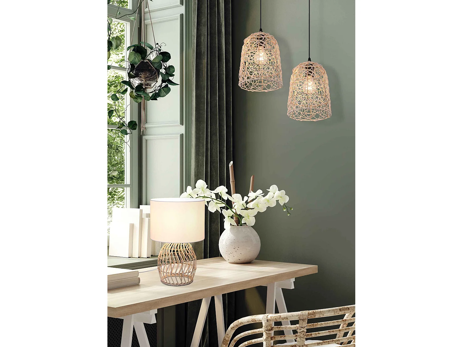 Lampada da tavolo, rattan effetto naturale, H 38 cm, Rike