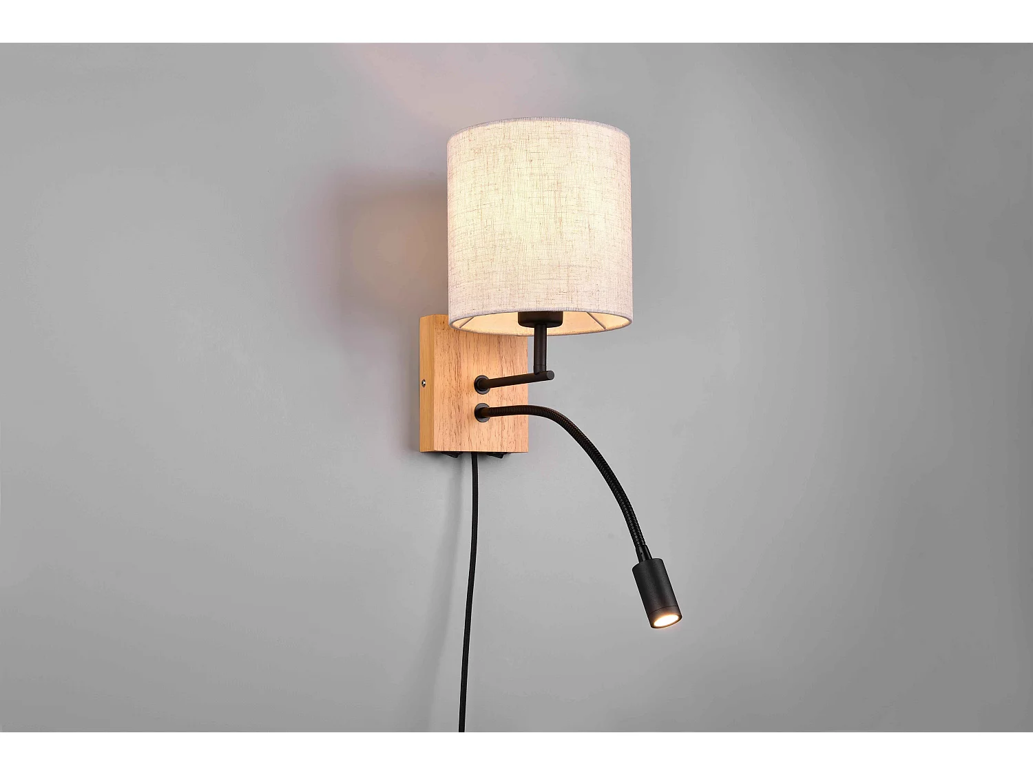 Applique con lampada da lettura, metallo e legno, nero, L 18 cm, Nilam