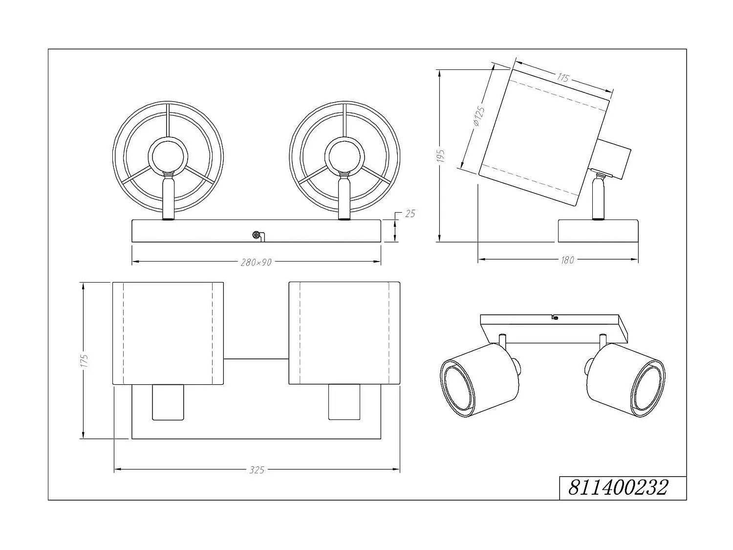Barra 2 spot orientabili, metallo, nero e bianco, L 33 cm, Burton