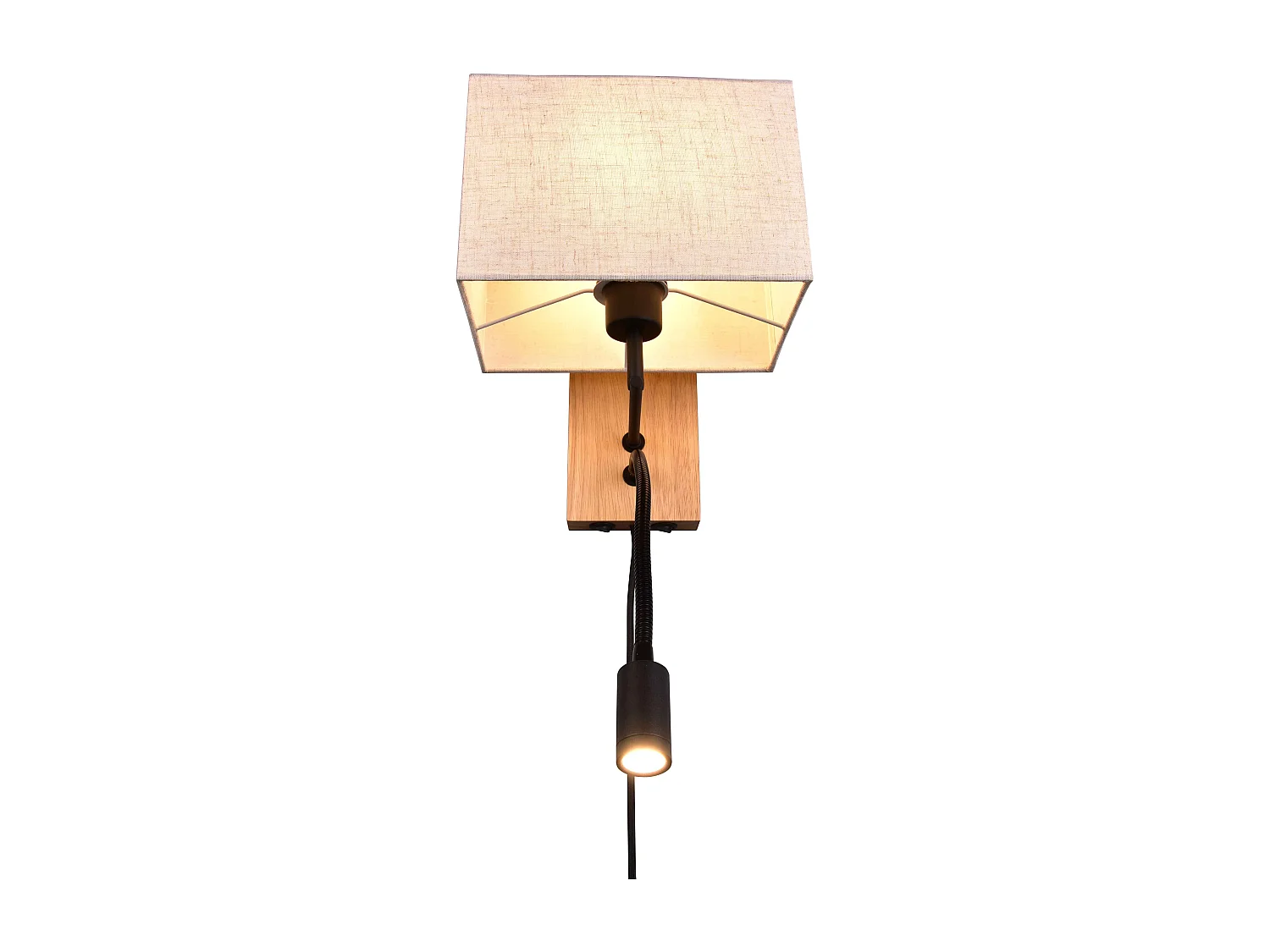 Applique con lampada da lettura, metallo e legno, nero, L 25 cm, Nilam