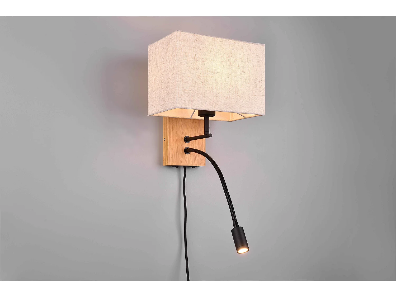 Applique con lampada da lettura, metallo e legno, nero, L 25 cm, Nilam