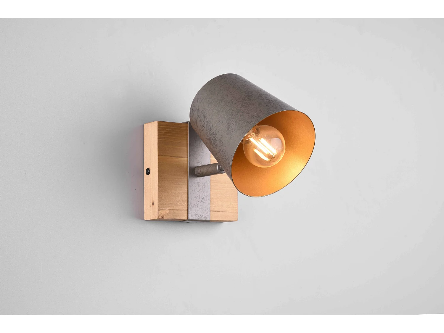 Spot orientabile, legno e metallo, naturale e acciaio/oro, H 18 cm, Bell