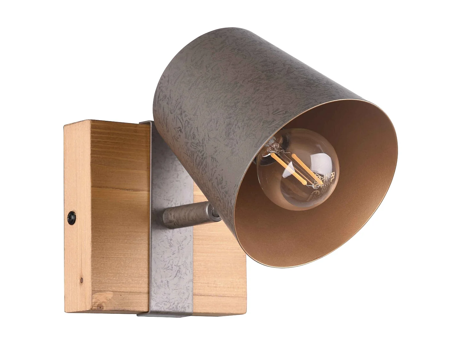 Spot orientabile, legno e metallo, naturale e acciaio/oro, H 18 cm, Bell