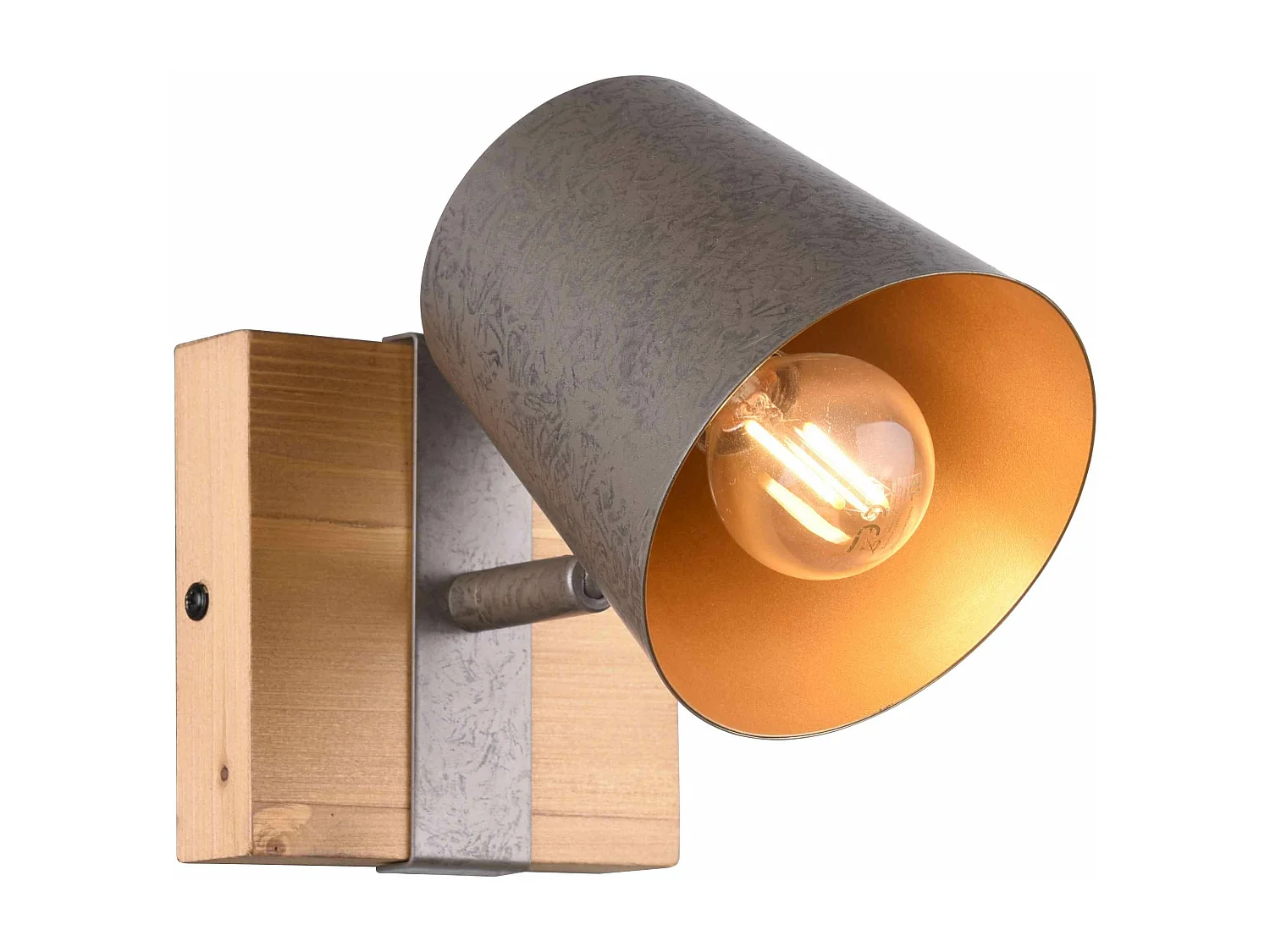 Spot orientabile, legno e metallo, naturale e acciaio/oro, H 18 cm, Bell