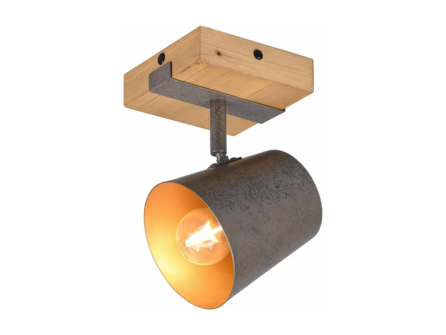 Spot orientabile, legno e metallo, naturale e acciaio/oro, H 18 cm, Bell